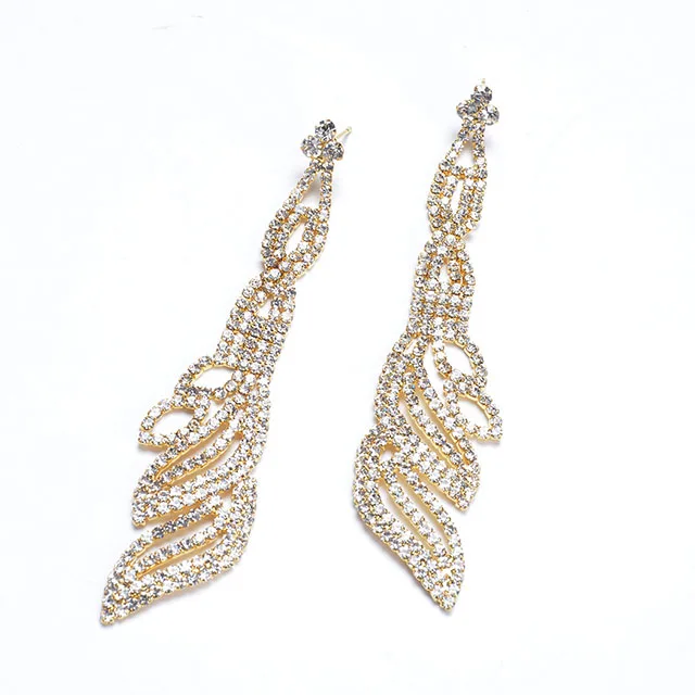 

New Angel Wings Full Diamond Earrings Female Simple Long Exaggerated Earrings Bridal Jewelry Wholesale