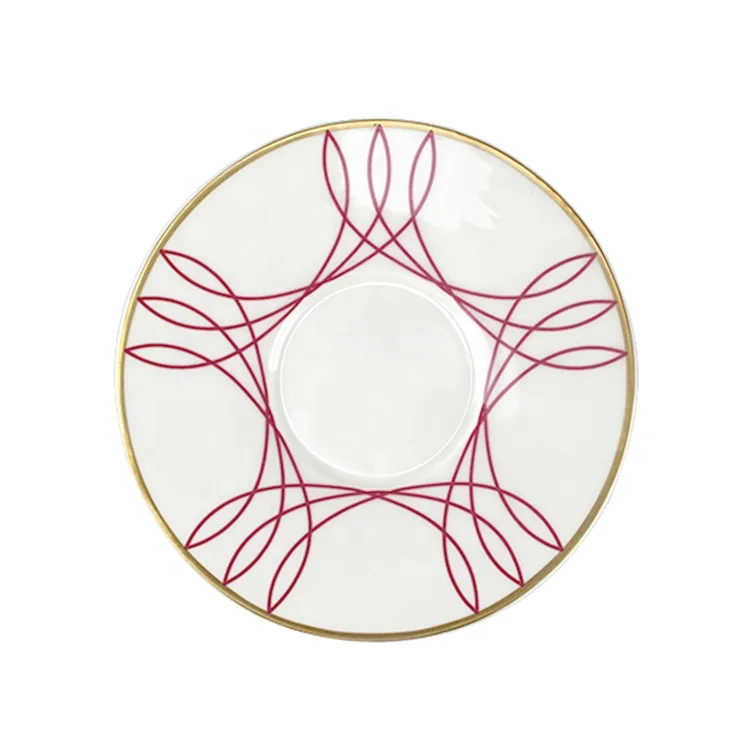 

Wholesale Line pattern white red porcelain Western Wedding Dinner Plate