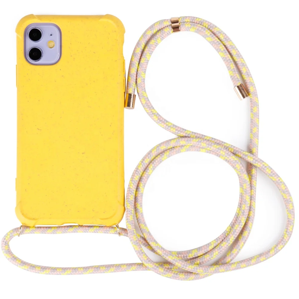 

2020 100% biodegradable necklace phone case with strap lanyard mobile phone cases for iPhone 11 pro, 6 colors