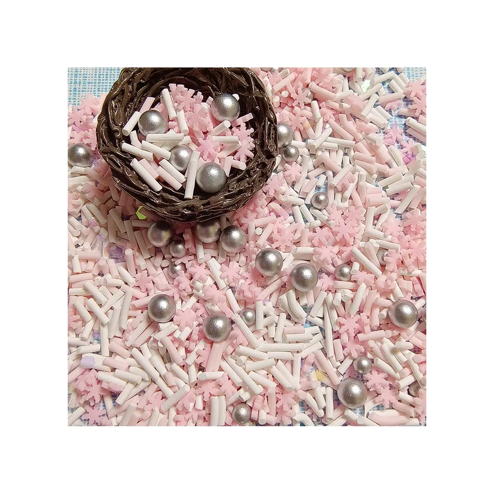 

Winter Pink Snowflake Slice Pink Sprinkles Polymer Pearl Slime Filling Accessories Nail Decor