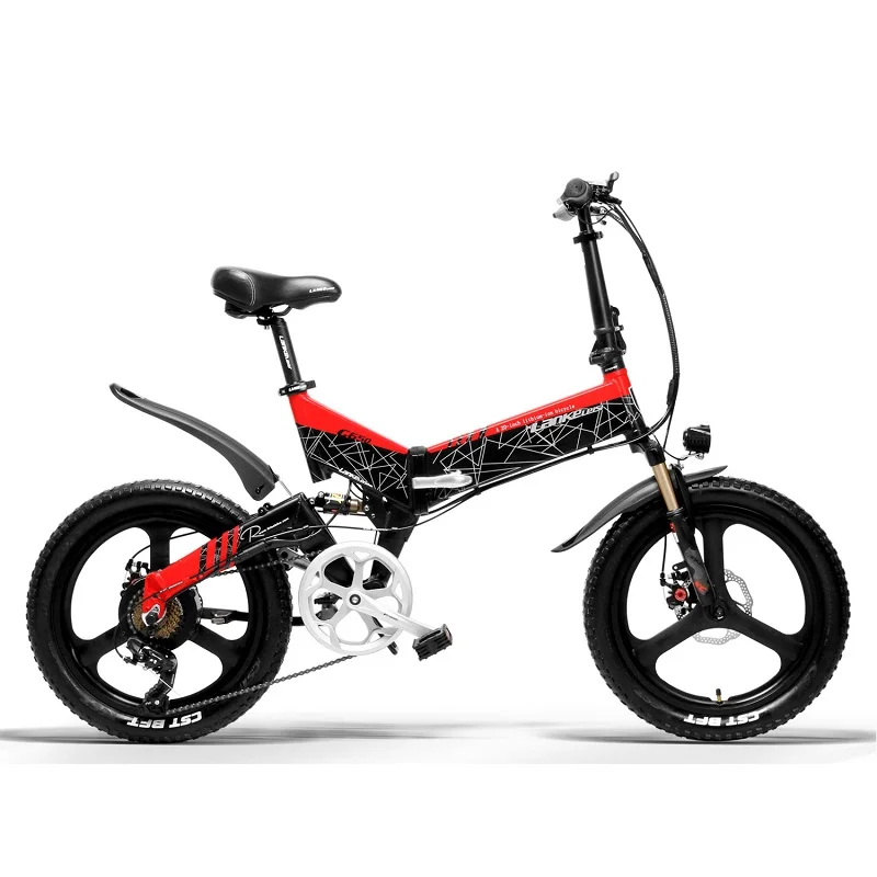 

LANKELEISI G650 20 Inch 400W Electric Bike 14.5AH Sam/sung Lithium Battery 48V E-bike, Black-red, black-yellow