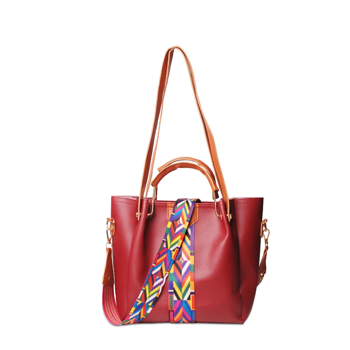 

Wholesale PU Guitar Strap Bag 4 In 1 PU Leather Tote Bag Sets Women Vintage Bucket Sling Bags DOM1730, Red