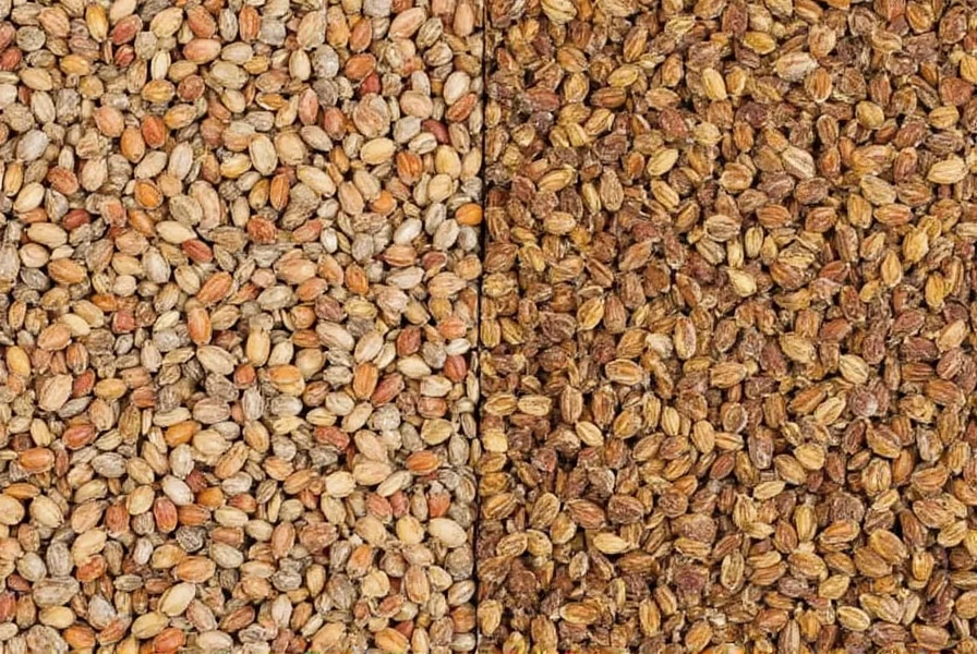Close-up comparison of whole cumin seeds labeled as cumin and comino showing identical appearance