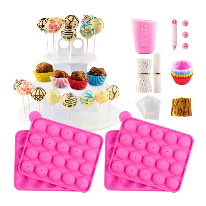 

Amazon Best Selling Party Pastry Tools 3 Tier Cake Stand Lollipop Shaped BPA Free Silicone Cake Pop Mold Set