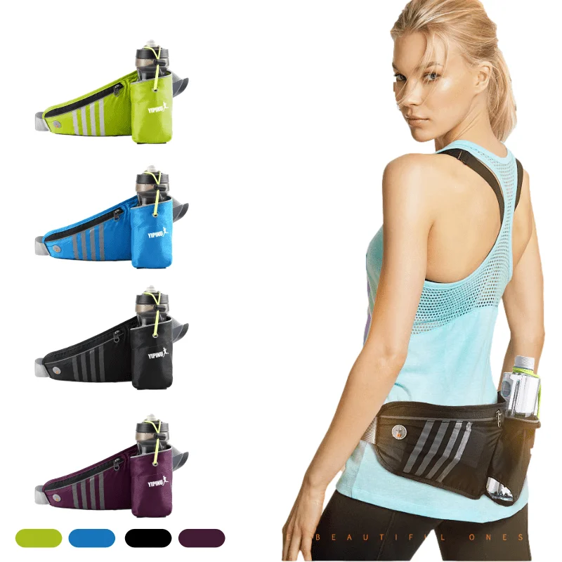 

YIPINU Running Belt Hydration Waist Pack with Water Bottle Holder for Men Women, Black,blue,green,purple