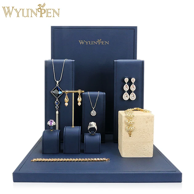 

WYP wholesale custom logo jewellery cabinet showcase leather luxury jewelry display set