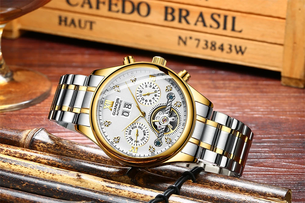 
2019 guanqin Good Quality Luxury Waterproof Automatic Stainless Steel Mechanical Watch 