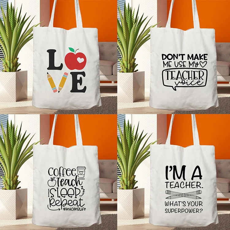 

YASEN Teacher Life Canvas Shopping Tote Bag Reusable Love Printing Women Eco Shoulder Shopper Bag Book Bags Gift For Teacher