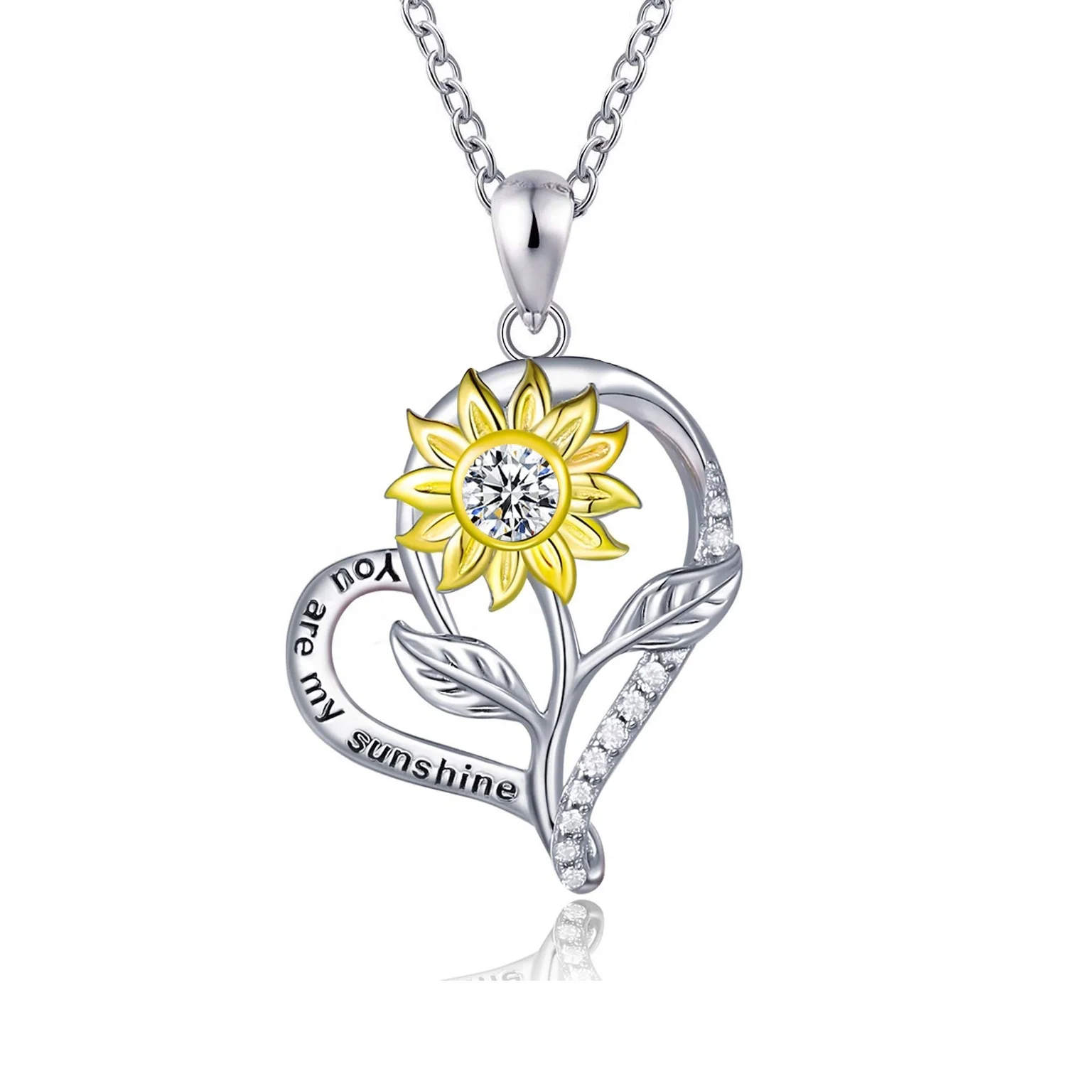 

you are my sunshine Pendant 925 sterling silver Heart Shaped sunflower necklace jewelry for Women