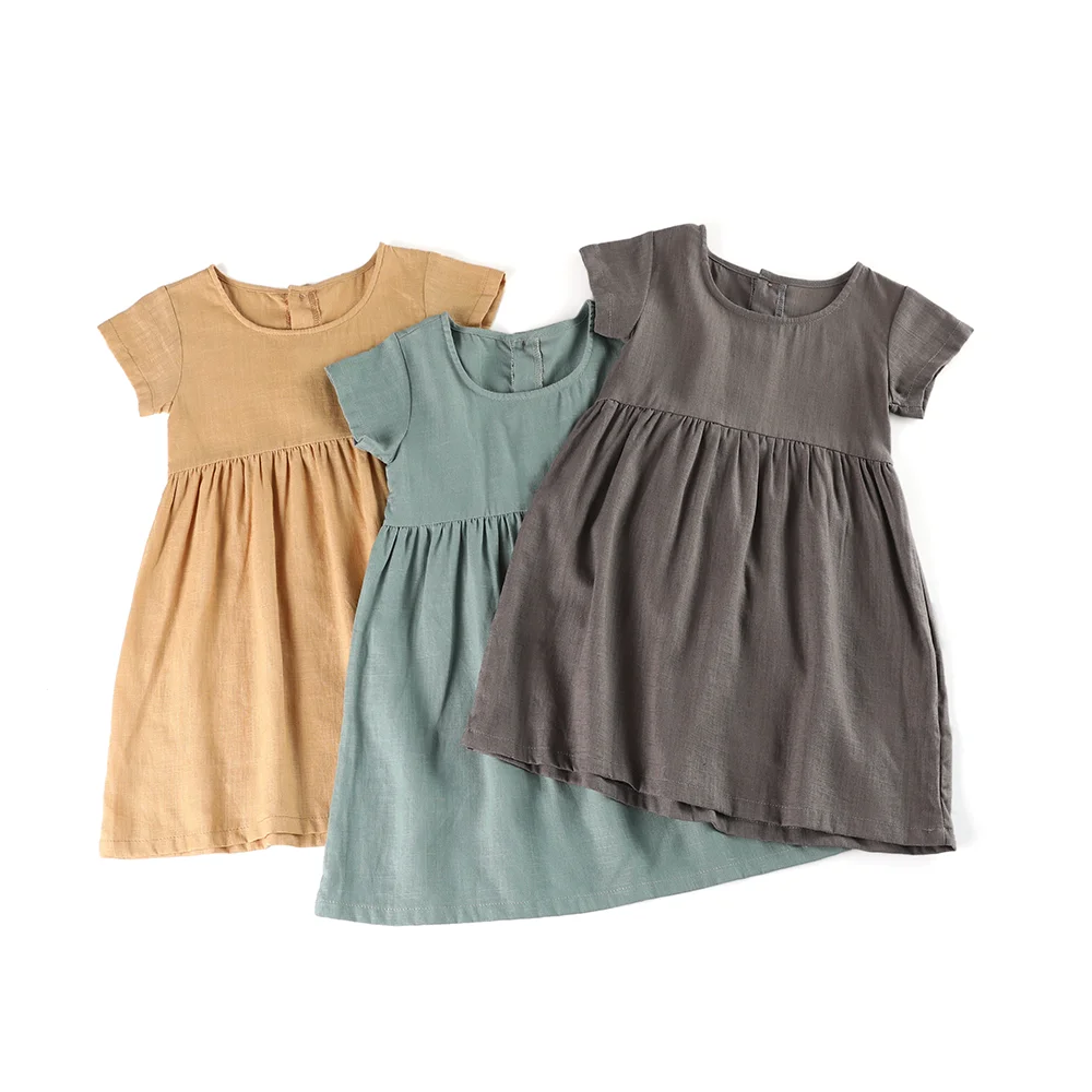 

Stock RTS summer no moq linen kids little girl toddler dress baby casual girls clothes dresses