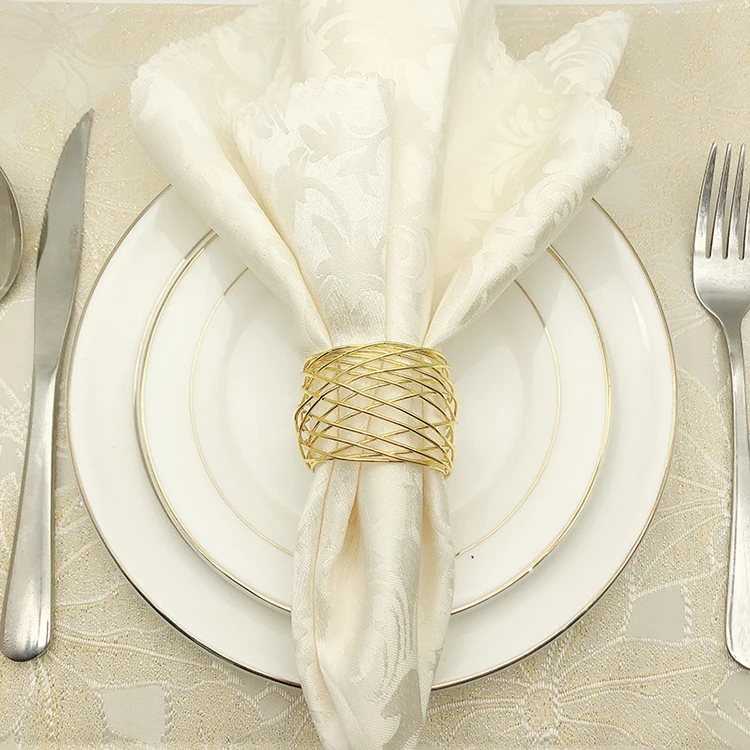 

Latest design gold pearl napkin ring golden wire mesh napkin ring for wedding