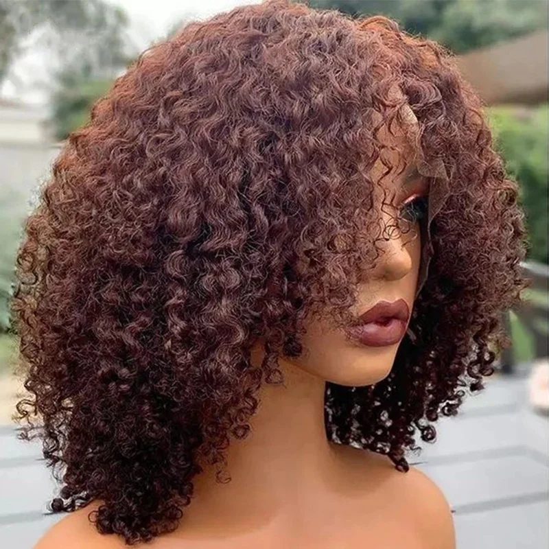 

Discount Cheap High Density Full Deep Curly 99J Red Brown Mink Remy Brazilian Human Hair Lace Frontal Wigs