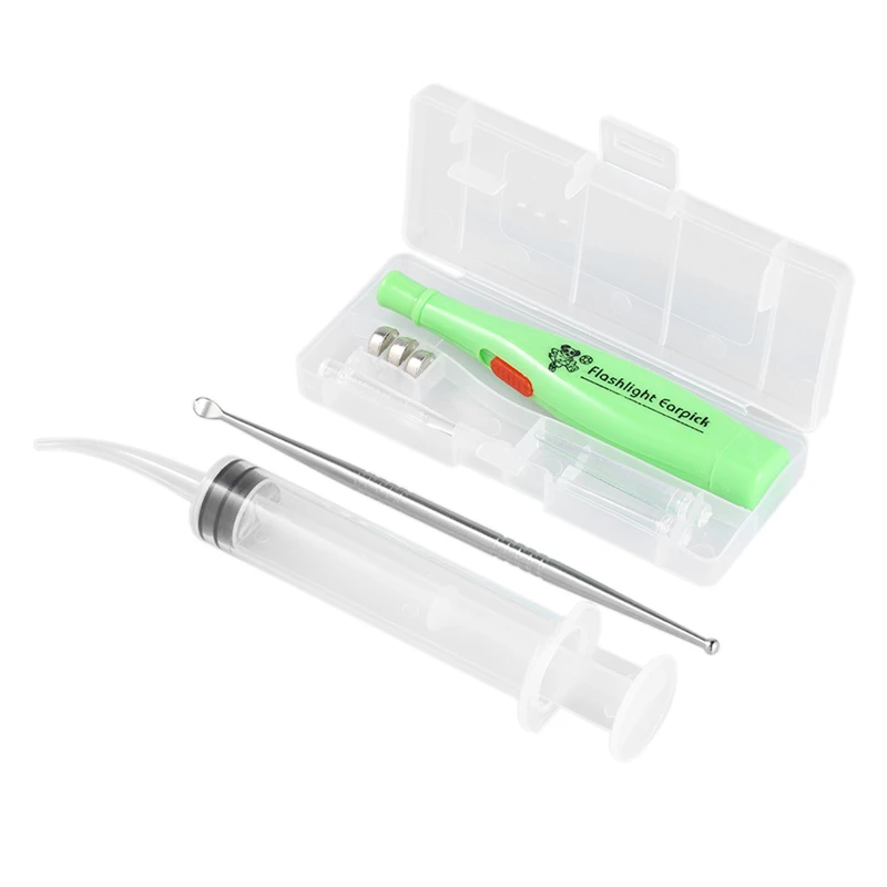 

New Tonsil Stone Remover Tools LED Light Ear Wax Remover Stainless Steel Earpick With 3 Tips Irrigator Syringe Clean Care Tool