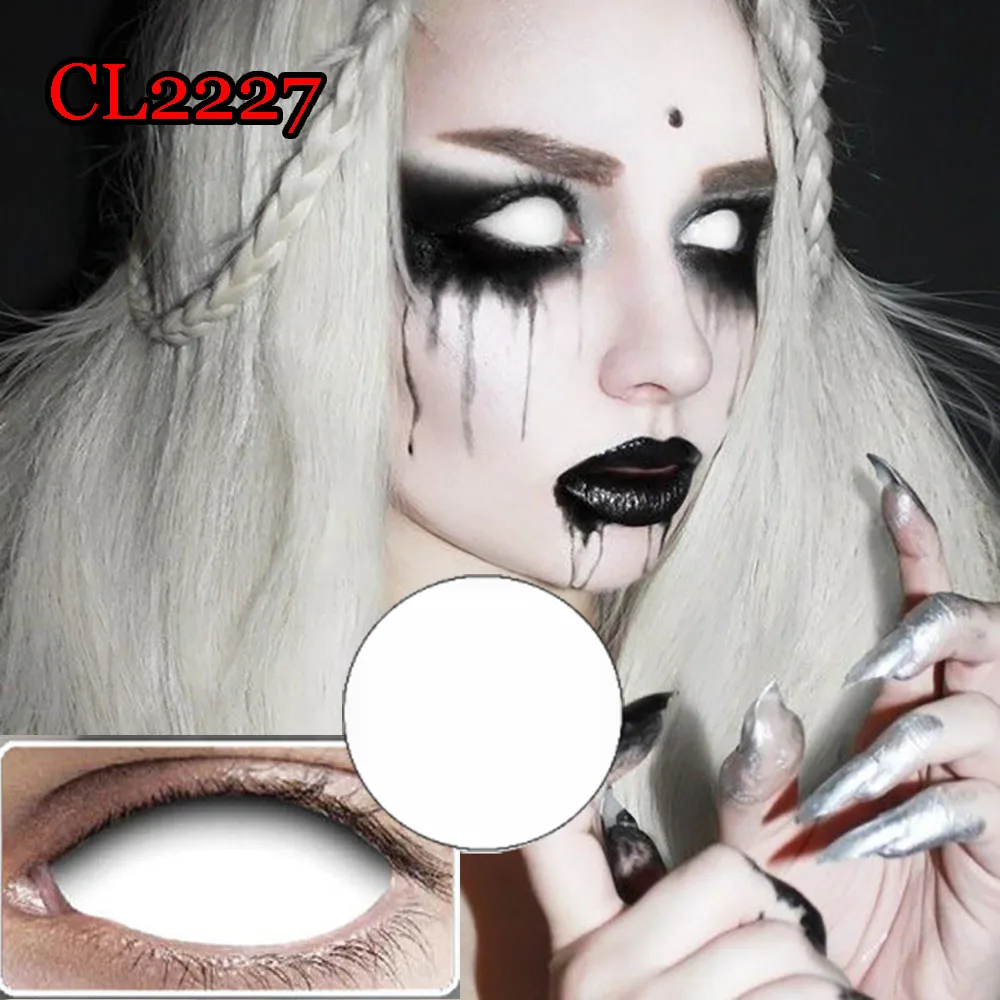 

Halloween Contact Lenses Cosplay Crazy Contact lenses 22mm Sclera Contacts for Fashion CL2227 Blind Zombie White Full Eyes