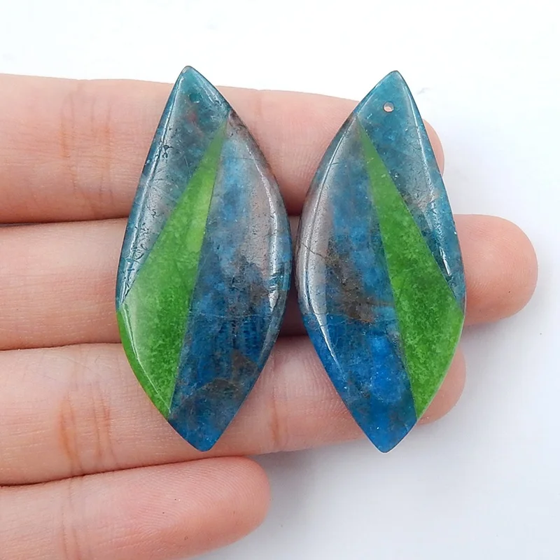 

Natural Jewelry Stones Multicolor Mineral Beads Big Blue Earrings Blue Apatite Serpentine 42x19x5mm 11.8g, Blue and yelllow