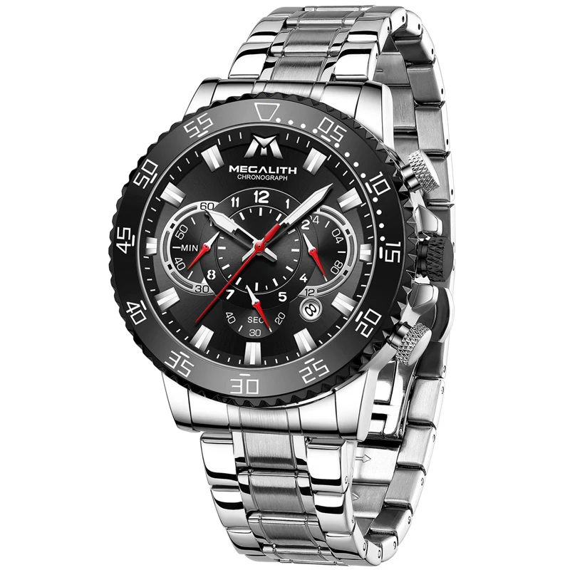 

Megalith Brand Fashion Wrist Men 3 Eyes With Stop Watch Function Sports Tops Quartz Clock