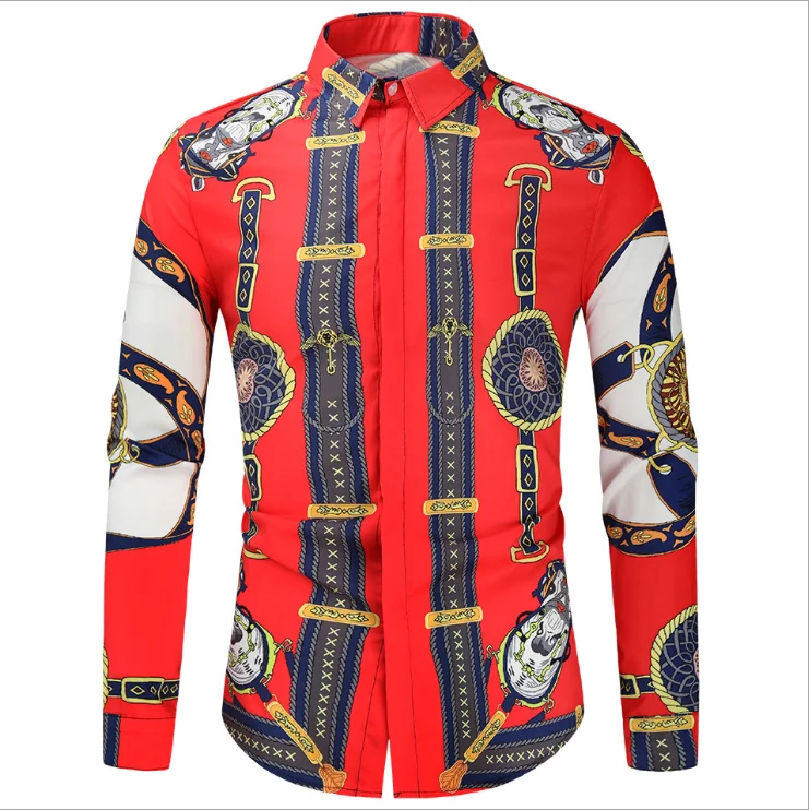 

Casual Blouse Homme Men Shirt Luxury Korean Mens Long Sleeve Print Shirts