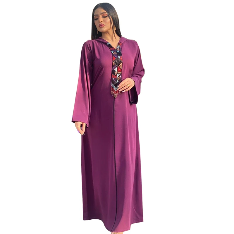 

Ramadan Eid Mubarak Satin Abaya Women Muslim Dress Arabic Dubai Hooded Jalabiya Moroccan Kaftan Diamond Ribbon Islamic Clothing, Customized color
