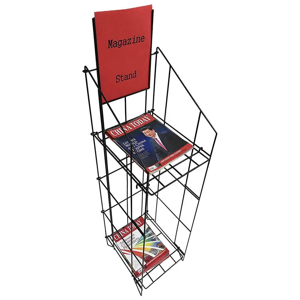 High Quality Floor Type Metal Wire Newspaper Rack Magazine Display