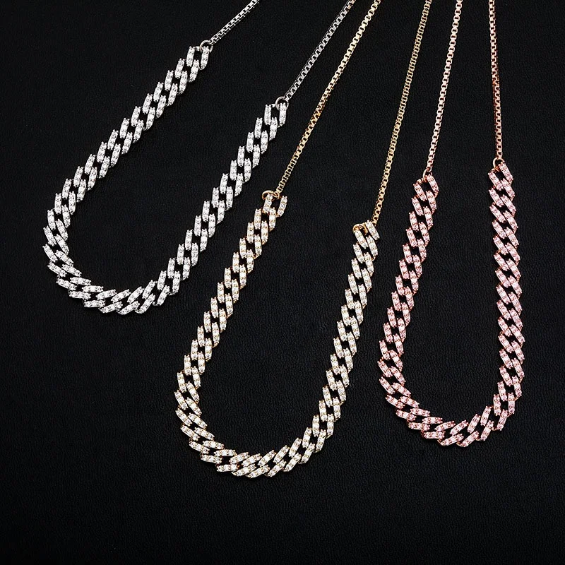 

New 8mm Square Shaped Cuban Chain Necklace Iced Micro Pave Cubic Zirconia Hip Hop Fashion Jewelry Gifts Women's diamond necklace, Silver,gold,rose,pink