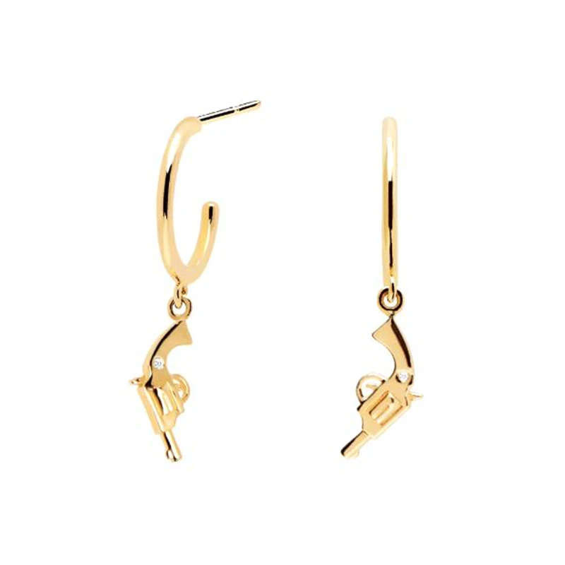 

S925 sterling silver street cool mini pistol dangle buckle earrings