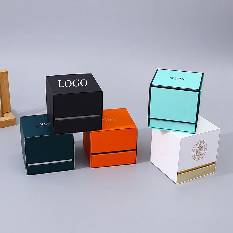 

Luxury High Quality Custom Logo Cardboard Paper Gift Packaging Single Watch Box case, Black, orange, white