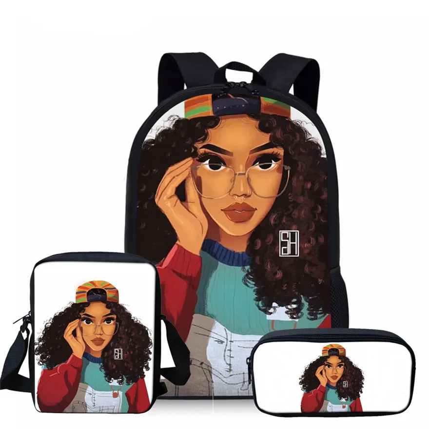 

Children School Bags Black Art African Girl Printing 3pcs/set School Bag for Kids School Bagpack Teenagers Book Bags Set