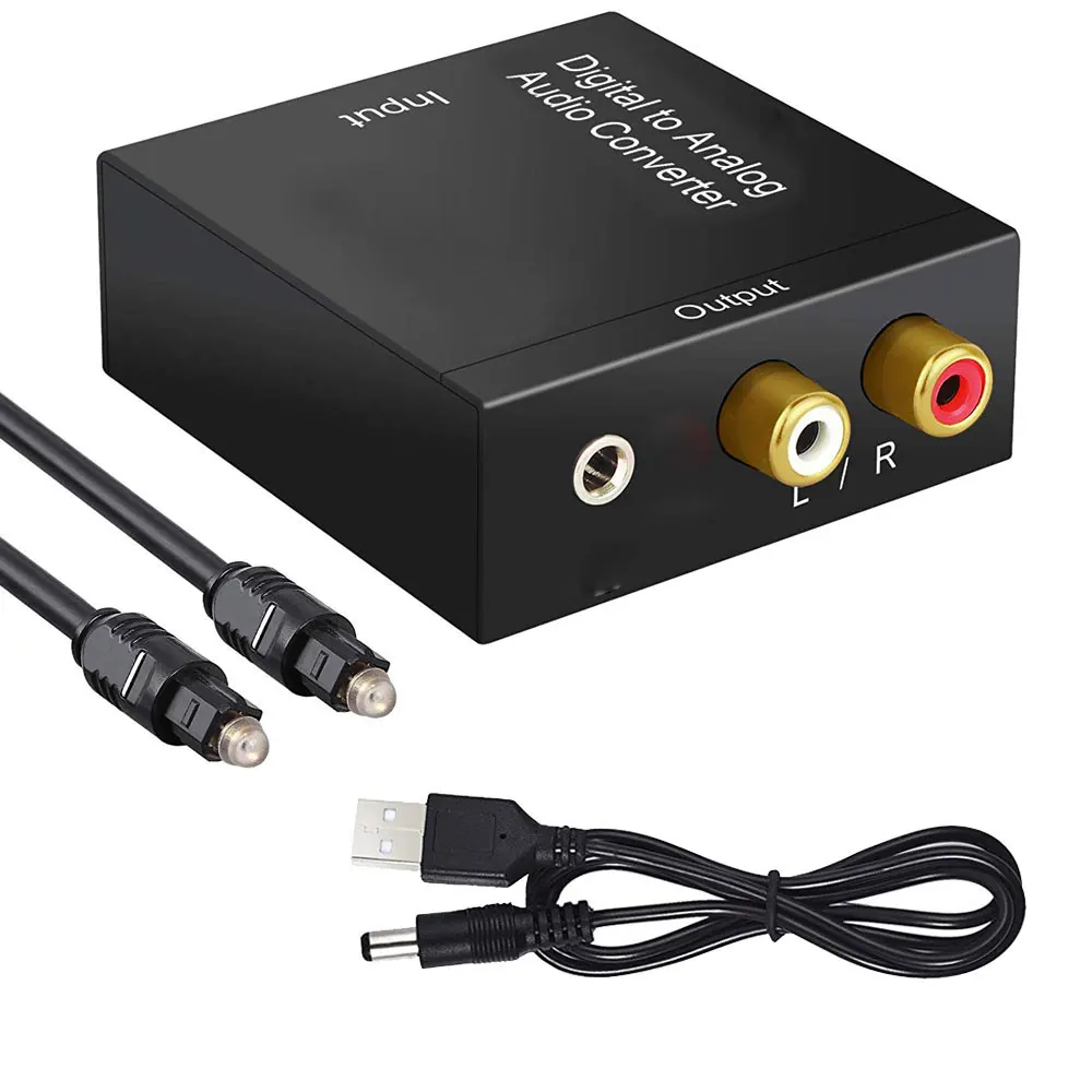 

3.5mm Digital to Analog Audio Converter Amplifier Decoder Optical Fiber Coaxial Signal to Analog Stereo Audio Adapter R/L Audio, Black