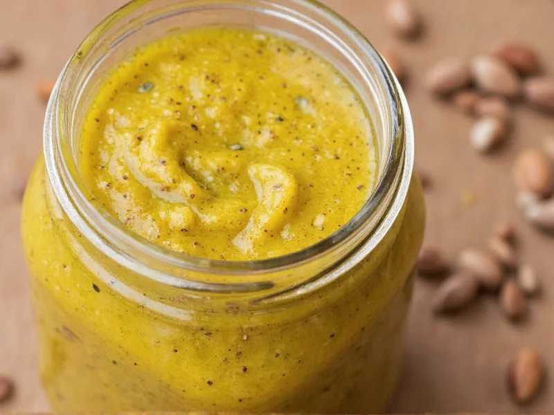 Homemade mustard in mason jar with visible seeds
