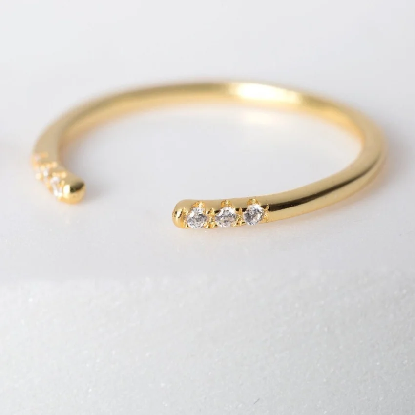 

Minimalist Dainty Waterproof Open Cz Rings Stainless Steel 18K Gold Plated Non Tarnish Diamond Stacking Ring Jewelry for Gifts