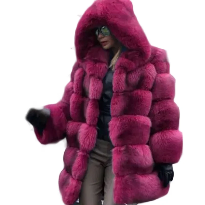 

wholesale Woman Winter Long Sleeve Bubble Hooded Coats Faux Fur Long Coat