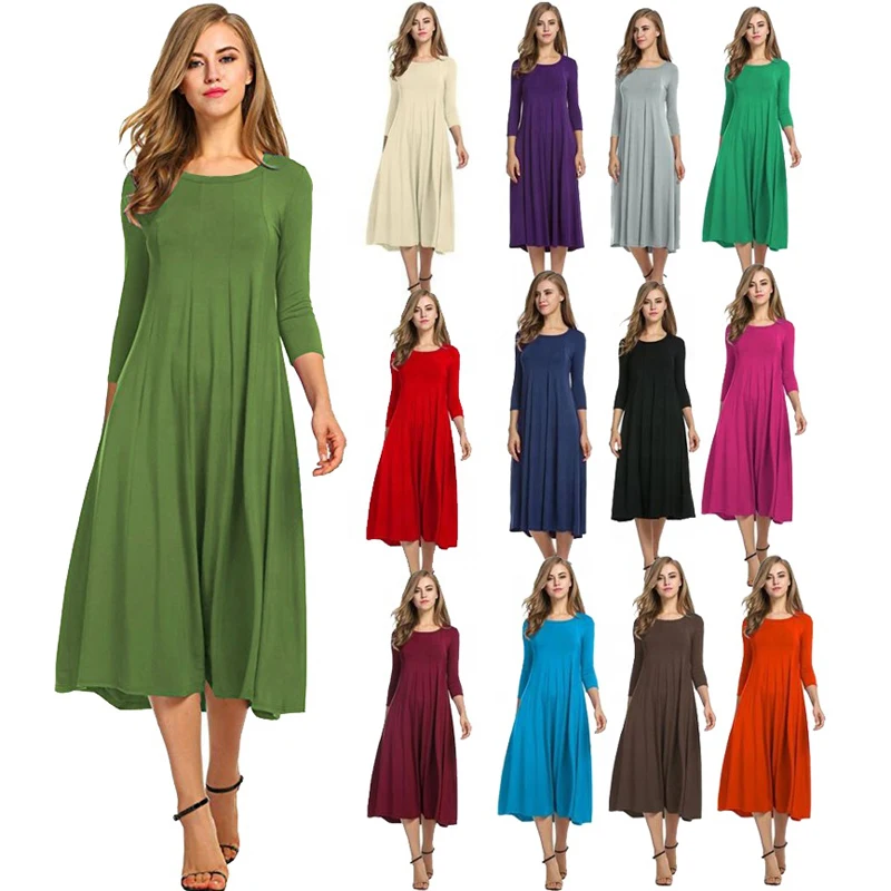 

Women's Long Sleeve Casual Loose T-Shirt Dress Round Neck Swing Dress