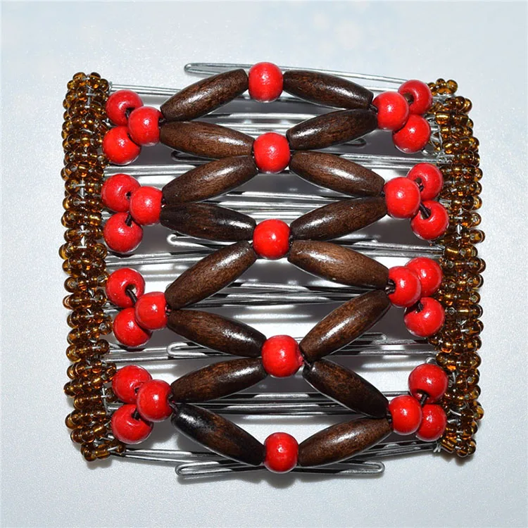 

Hot Style Metal Magic Elastic Hair Double Clips Stretchy Beads Hair Comb, Any color is available