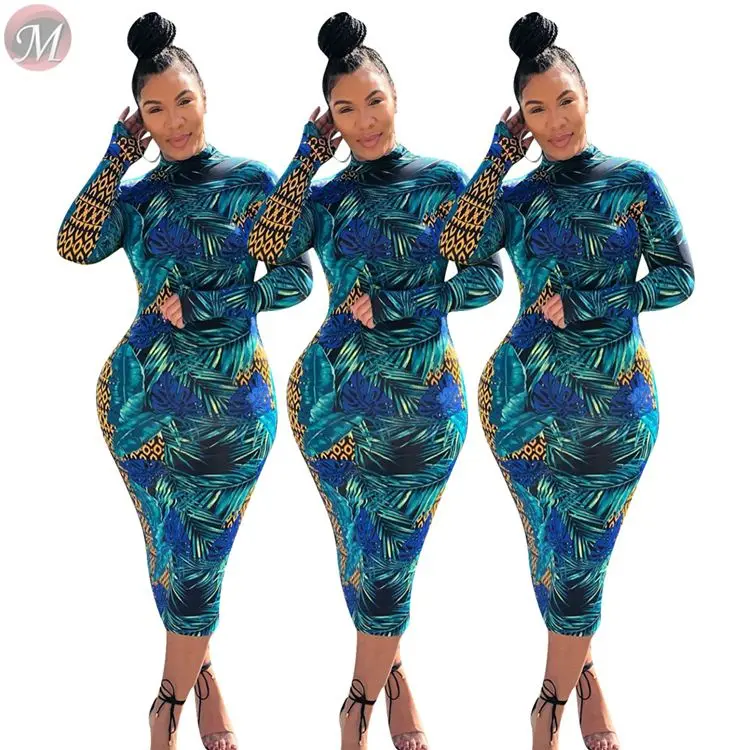 9112023 hot selling round neck long sleeve fall Women Fashion Casual Floral Printed Dress