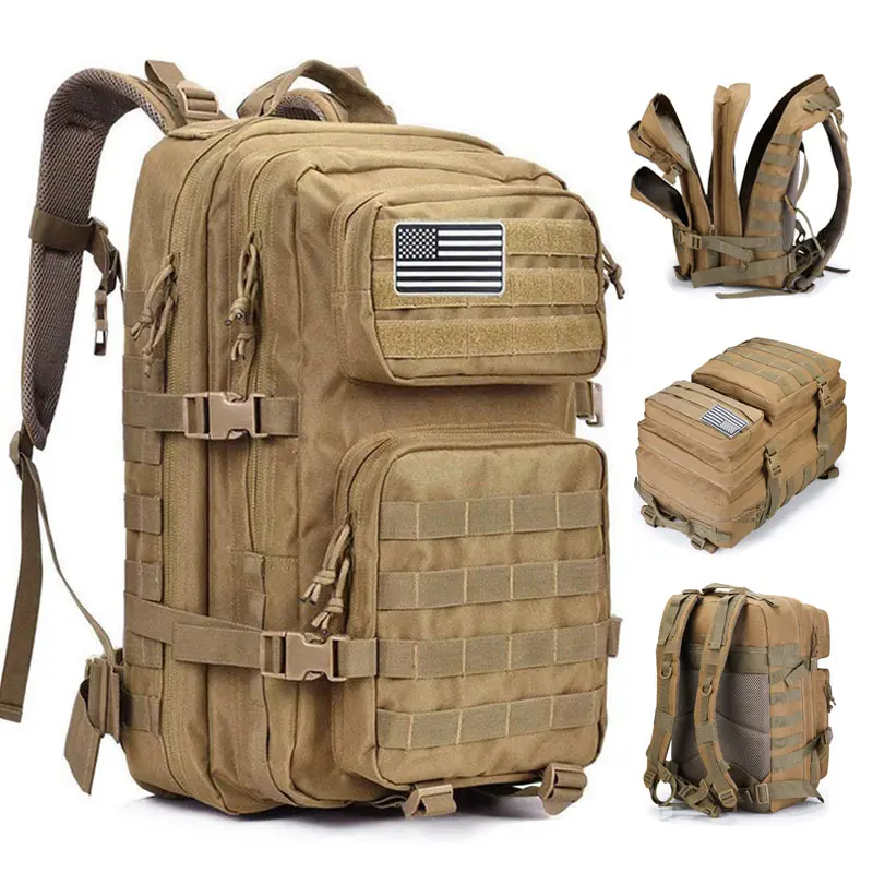 

50L Capacity Men Army Military Tactical Large Backpack Waterproof Outdoor Sport Hiking Camping Hunting 3P Rucksack Bags For Men, Back,tan,green,acu