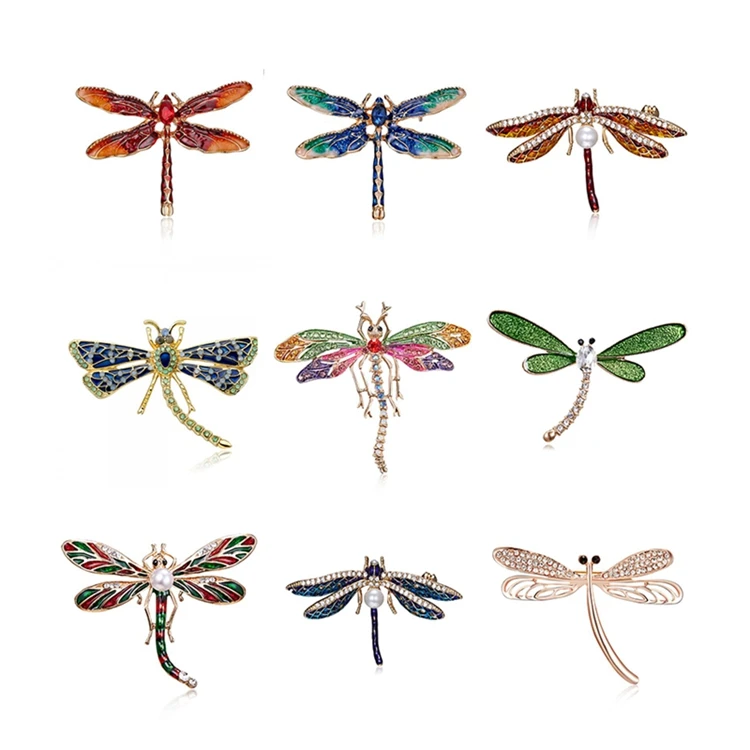 

Luxury Personalized Metal Rhinestone Colorful Cute Dragonfly Insect Brooch Pins Jewelry For Women