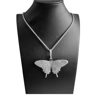 

Hip-hop butterfly pendant Rhinestone necklace