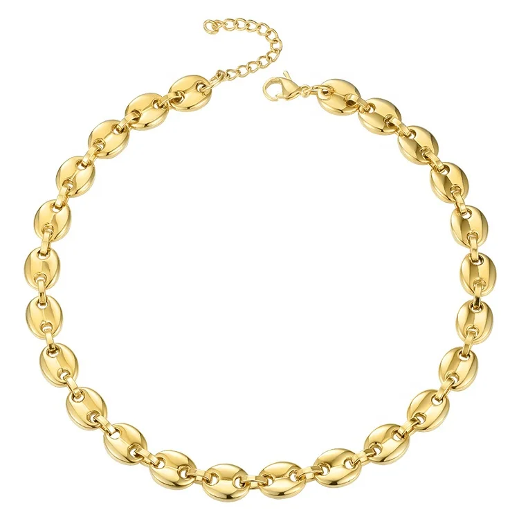 

Fashion Punk 10MM Coffee Beans Link Chain Choker Necklace Women Stainless Steel Gold Color Rock Necklaces Men Jewelry P193022