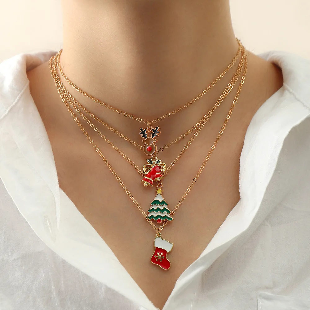 

European and American jewelry Christmas necklace set Christmas bell elk Christmas tree multi-piece necklace set