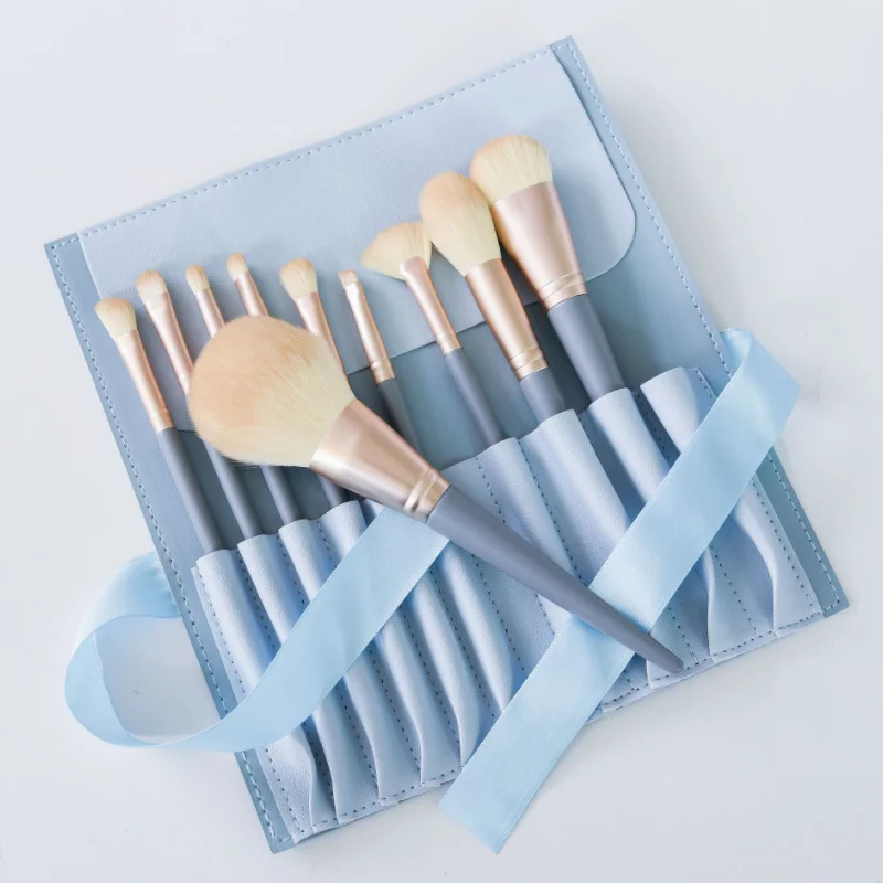 

10 Makeup Brushes Morandi Blue Bridge Makeup Brush Set Wooden Handle Beauty Tools Can Be Customized