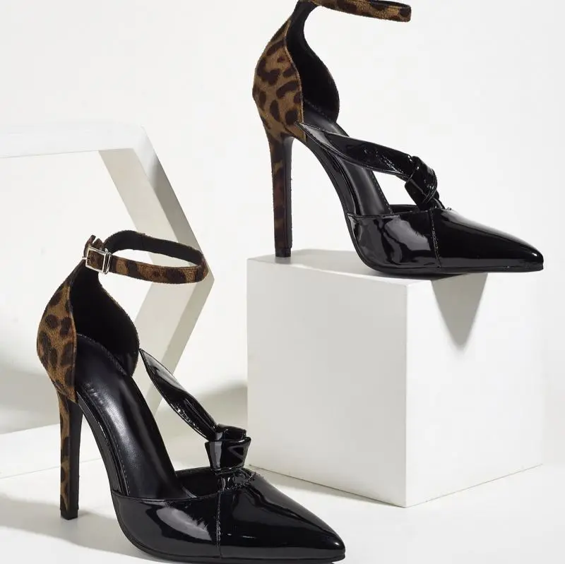 

2021 European and American leopard print color matching high heels 35-42 size in stock, Black or customized