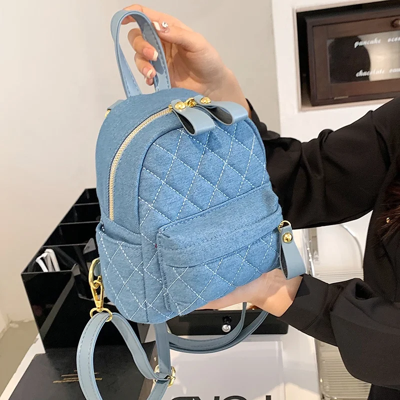 

Drop shipping Quilted Canvas Woman Back pack Cross body Shoulder Bag Women Mini Denim Backpack 2022