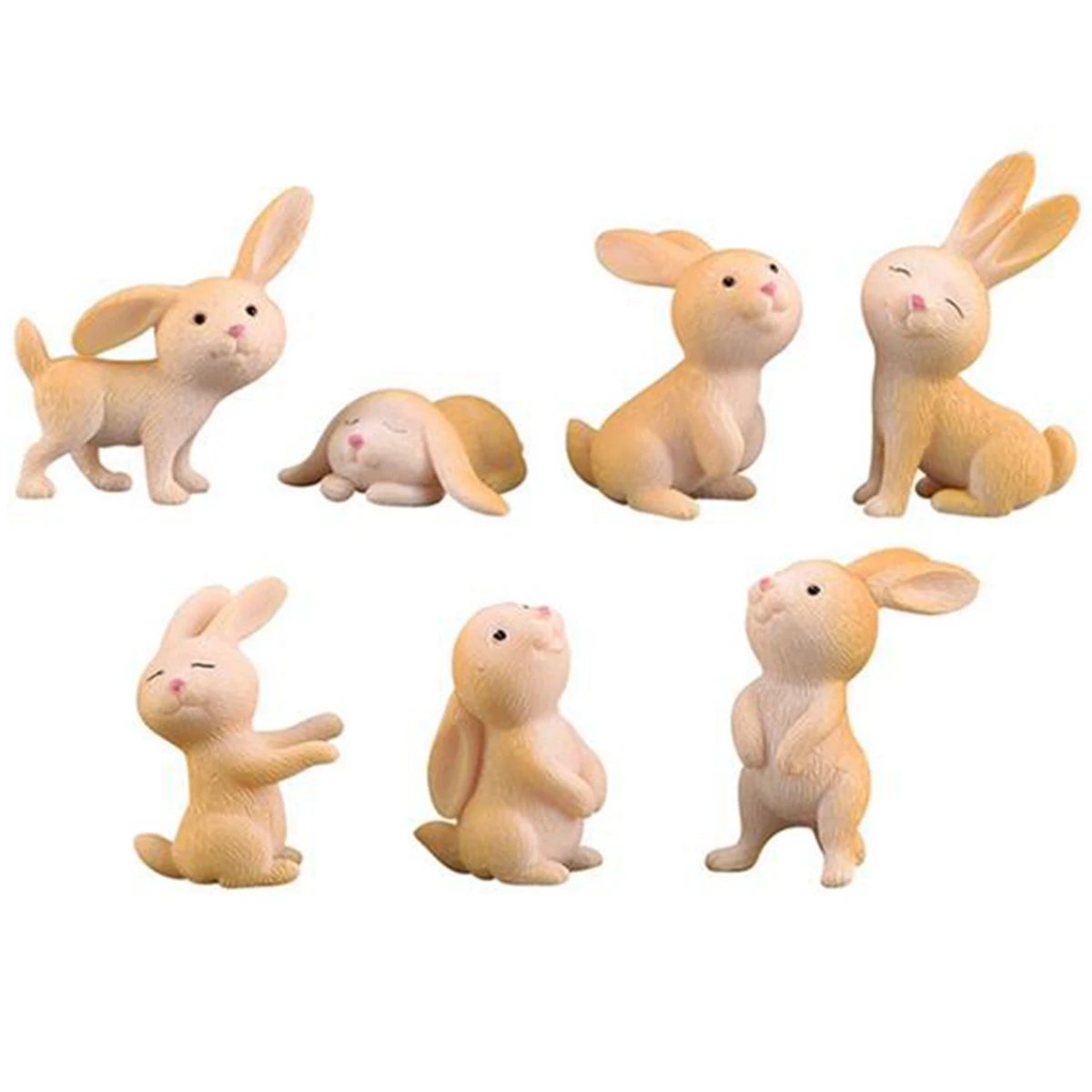 

7Pcs Mini Easter Micro Landscape Cute Rabbit Craft Micro Figurines Miniatures Home Party Wedding Garden Ornament Decoration, Yellow, grey