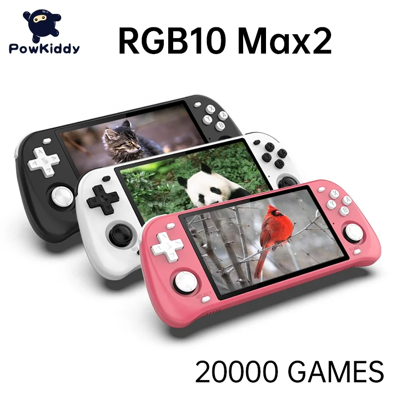 

Powkiddy New 2021 RGB10 MAX2 Retro Handheld Game Console 5-inch IPS Large Screen RK3326 64GB 15000 Games Built-in PS1 MAME, Black / white / pink