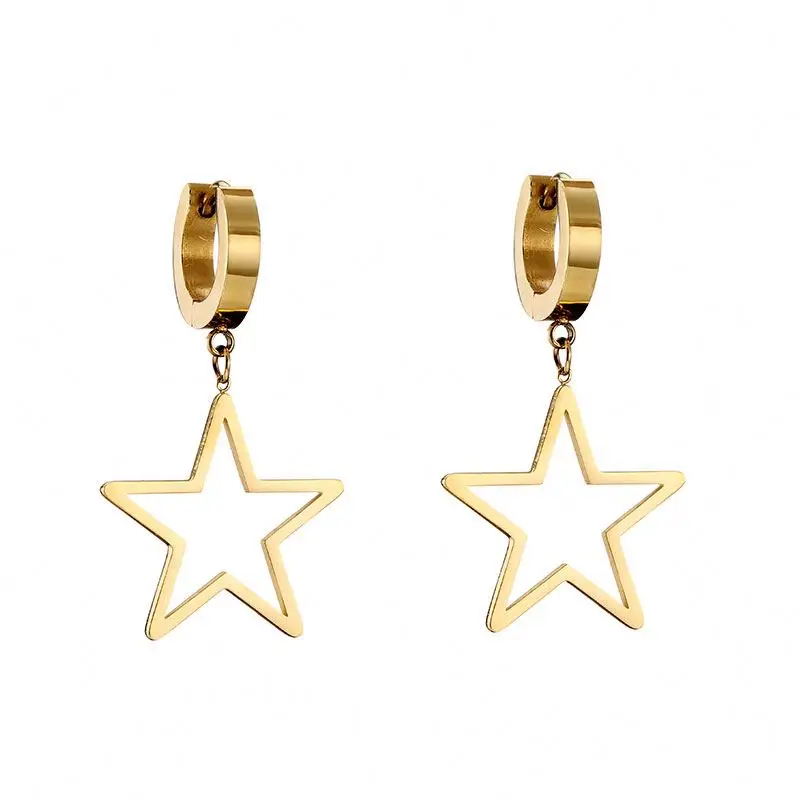 

High Quality Fashion Design Women's Jewelry Gold Plated Stainless Steel Star Pendant Earrings