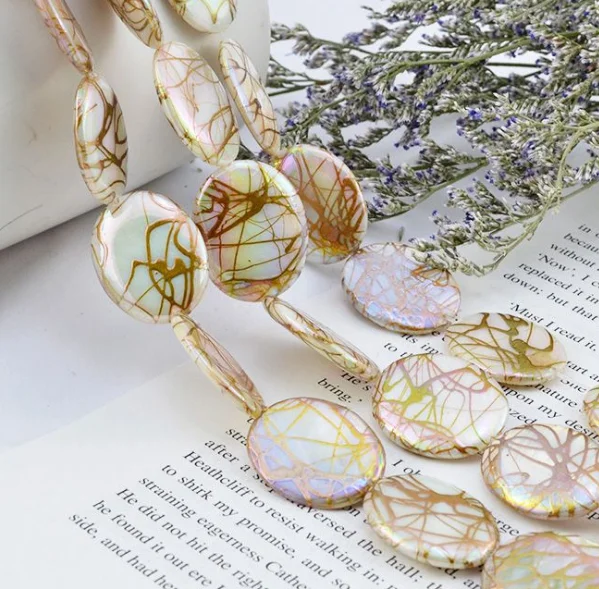 

Shell round white with gold wire beads diy jewelry accessories, Mixed