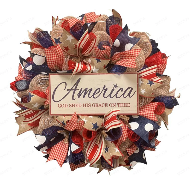 

Independence Day Wreath Hot Sale Family Decoration 4th Of July Wreath American Flag Wreath For Front Door, As pic show