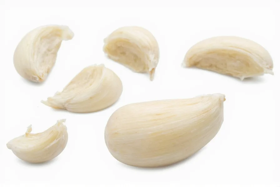 Four medium garlic cloves next to 2 teaspoons of freshly minced garlic