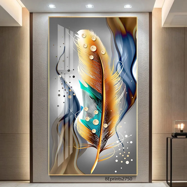 

Customize Golden Feather Resin PaintingFeather Leaves Wall Art Crystal Porcelain Painting PrintsWall Pictures For Living Room