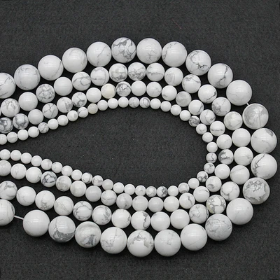 

Natural Stone White Howlite Turquoises Round Loose Beads 15" Strand 3 4 6 8 10 12 MM Pick Size For Jewelry